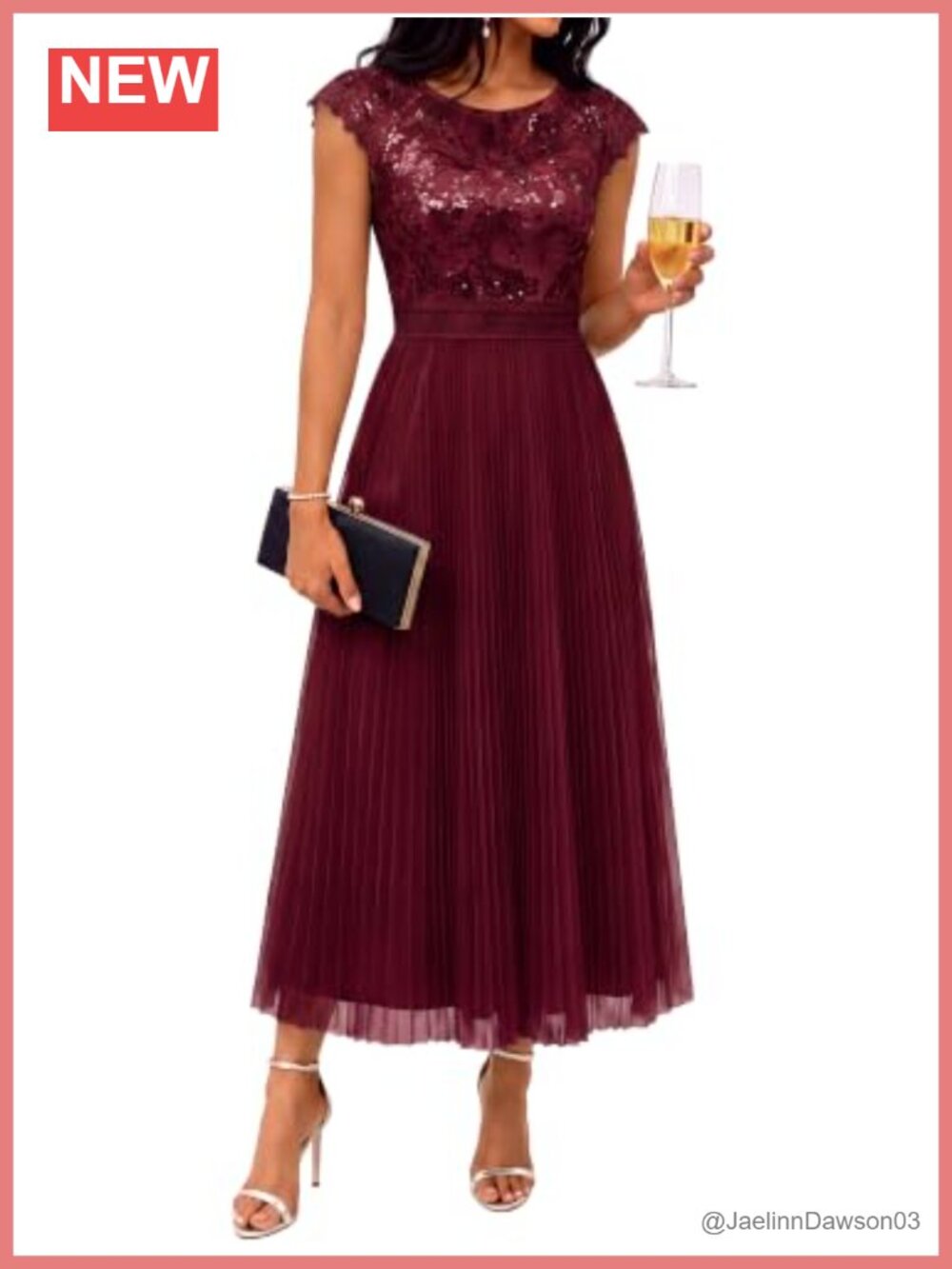 Pleated Sequin Midi Formal Dress A-Line Cocktail Wedding Guest